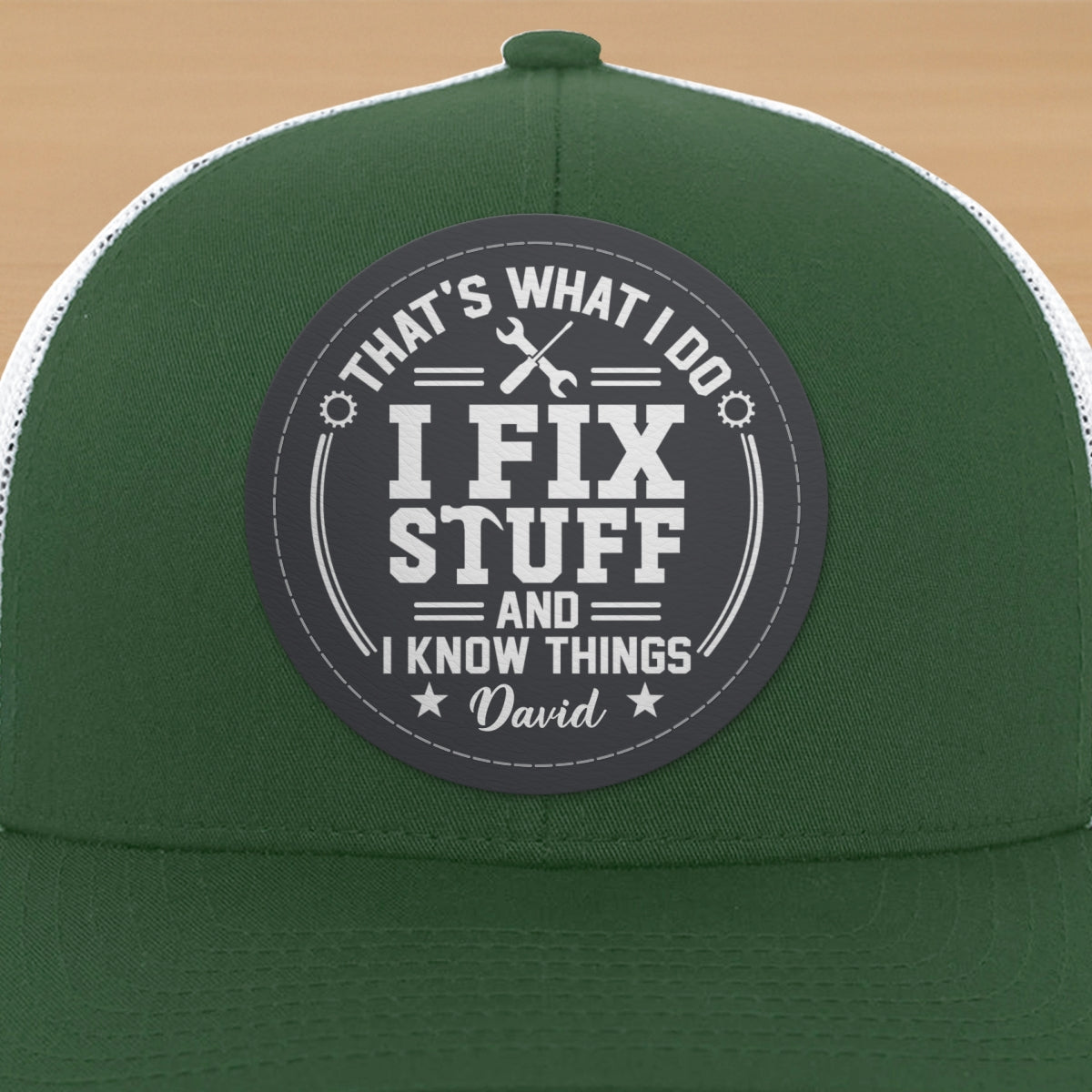 I Fix Stuff And Know Things Gift For Men Personalized Leather Patch Hat