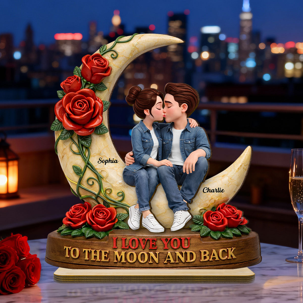 Couple Eternal Love to the Moon and Back - Personalized 2-Layered Wooden Plaque - Sentimental Valentine's Day Gift for Her, for Him