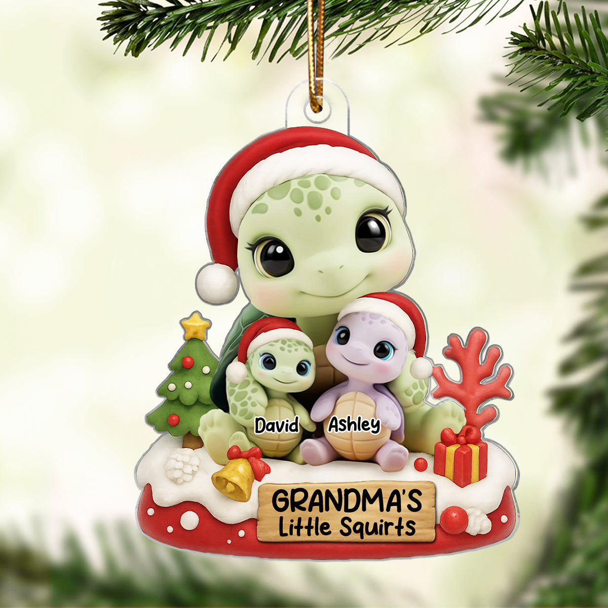Grandma's Little Squirt Turtle Personalized Acrylic Ornament, Christmas Gift for Grandma