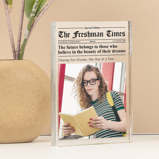 The Freshman Times Dorm Decor Off To College Gift - Personalized Acrylic Photo Plaque