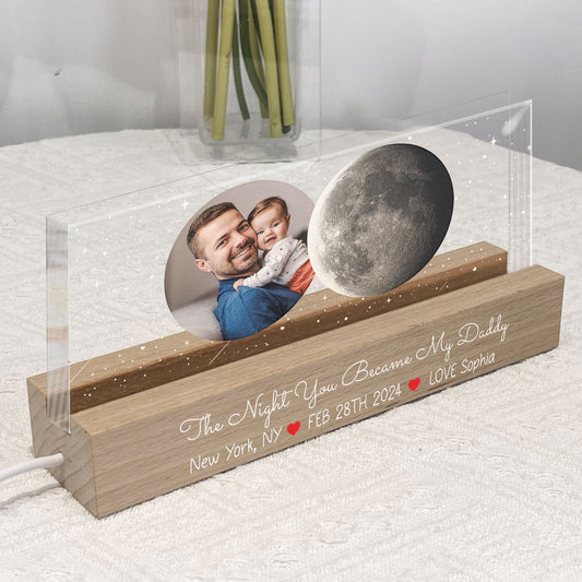 Father's Day Gifts, The Night You Became My Daddy Custom Moon Phase - Personalized Photo LED Night Light