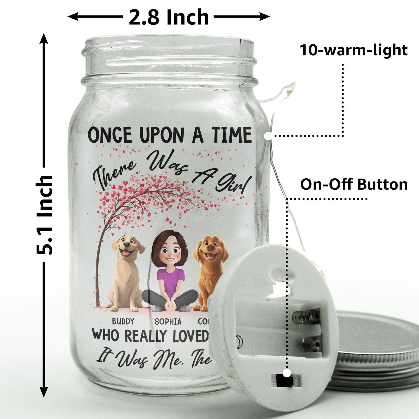 There Was A Girl Who Really Loved Dogs - Personalized Mason Jar Light