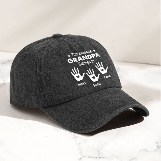 This Awesome Grandpa Belongs To - Personalized Distressed Denim Cap