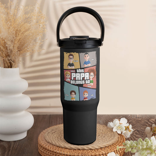 Father's Day Gifts, This Papa Belongs To - Personalized 30oz Tumbler With Handle