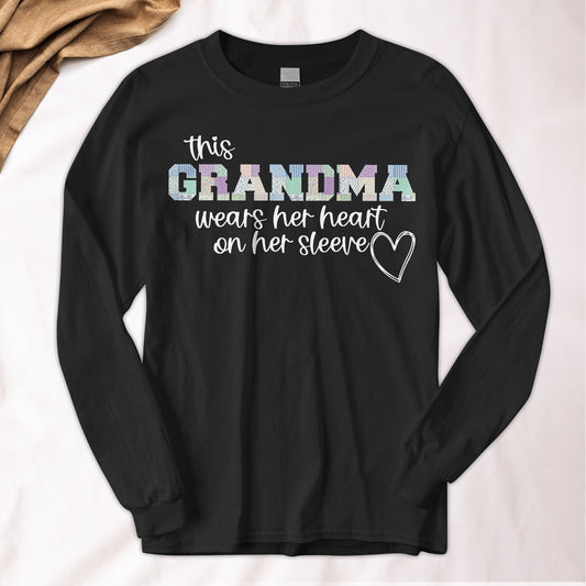 This Grandma Wears Her Heart On Her Sleeve Patchwork - Custom Shirt