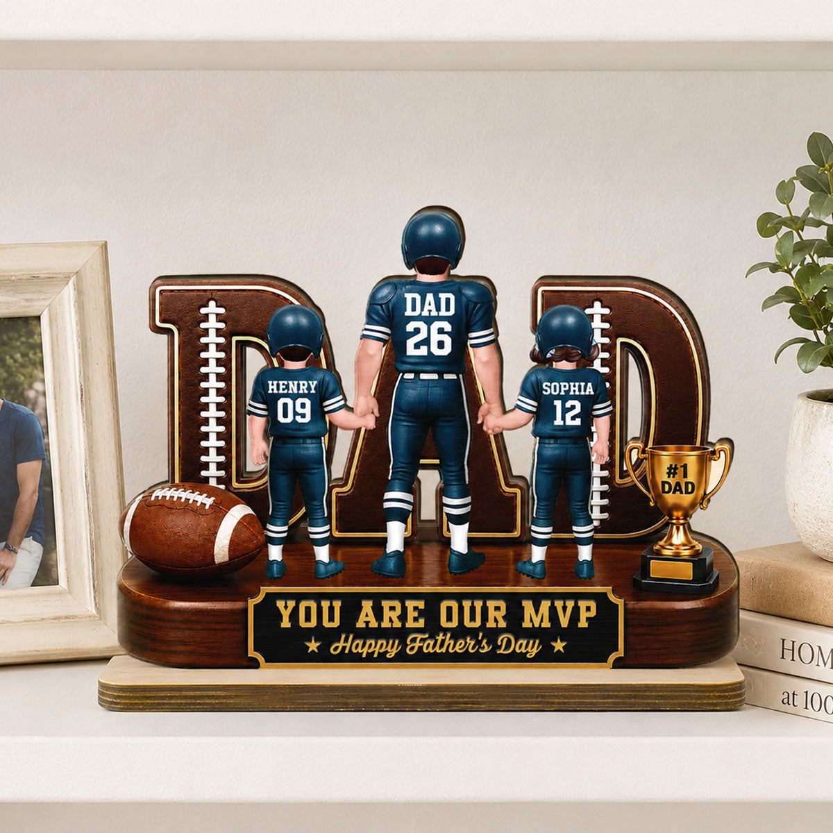 American Football No 1 Dad Legend Daddy's Dream Team - Personalized 2-Layered Wooden Plaque - Gift For Dad