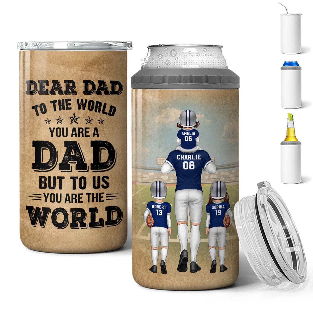 American Football Dad Fan Dear Dad Personalized 4 In 1 Can Cooler