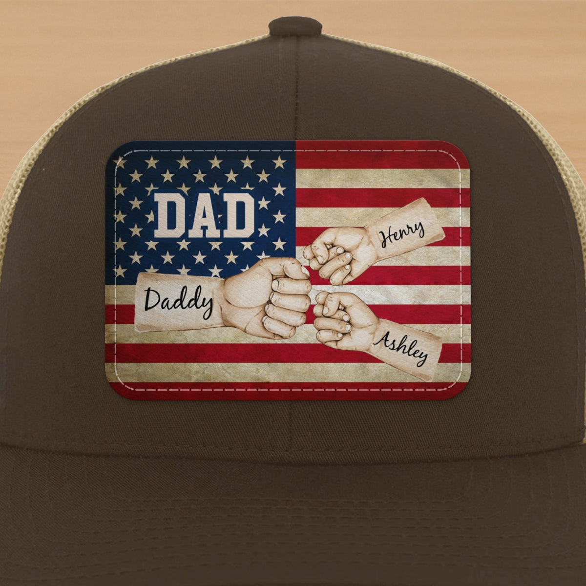 Dad Grandpa Papa Fist Bumps Nation Flag Personalized Leather Patch Hat