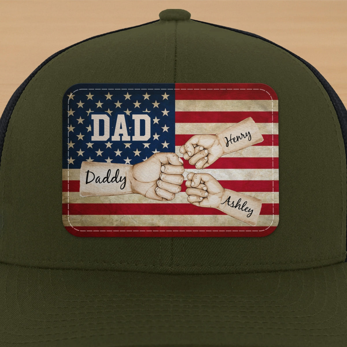 Dad Grandpa Papa Fist Bumps Nation Flag Personalized Leather Patch Hat