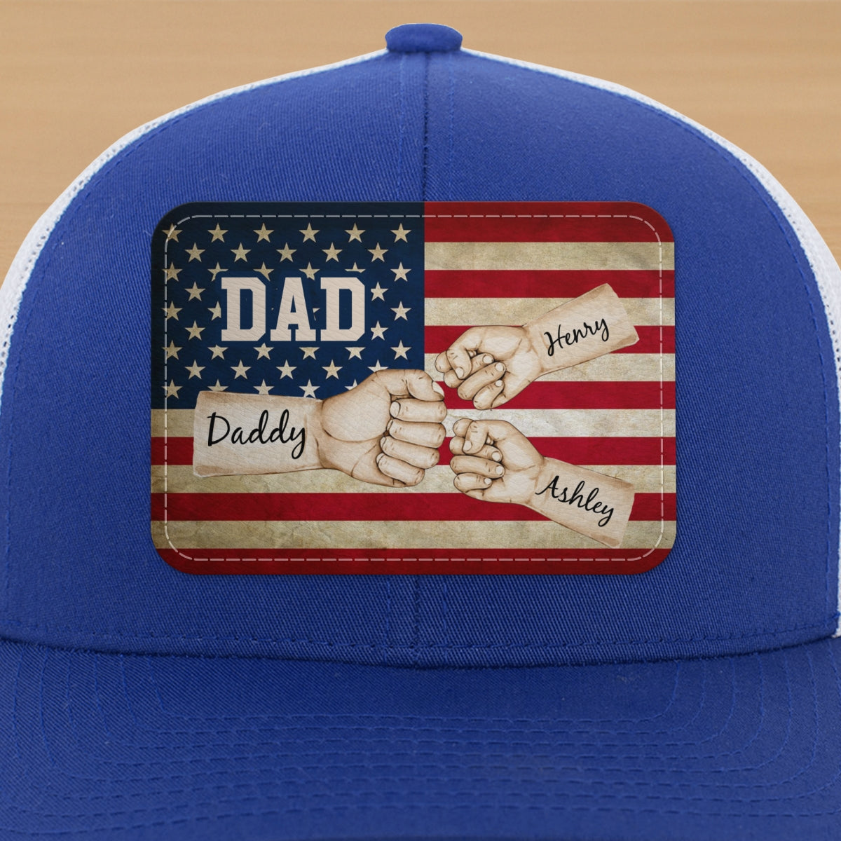 Dad Grandpa Papa Fist Bumps Nation Flag Personalized Leather Patch Hat