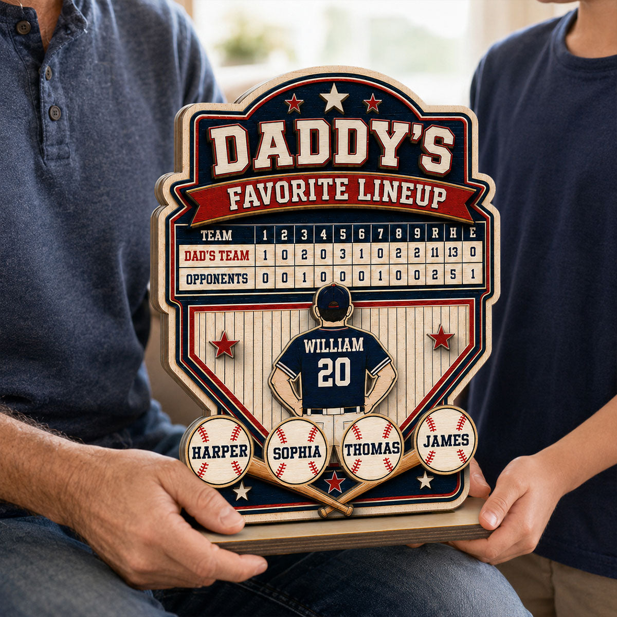 Baseball Dad Favorite Lineup - Personalized Wooden Plaque - Gift for Dad, Husband