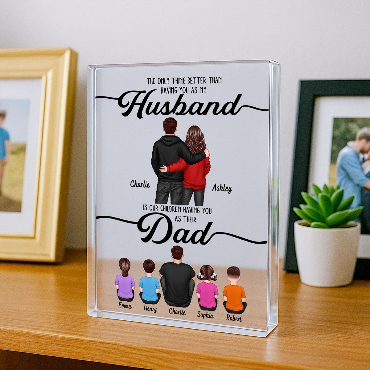 To My Husband Couple, Dad & Kids Personalized Acrylic Block, gift for Husband