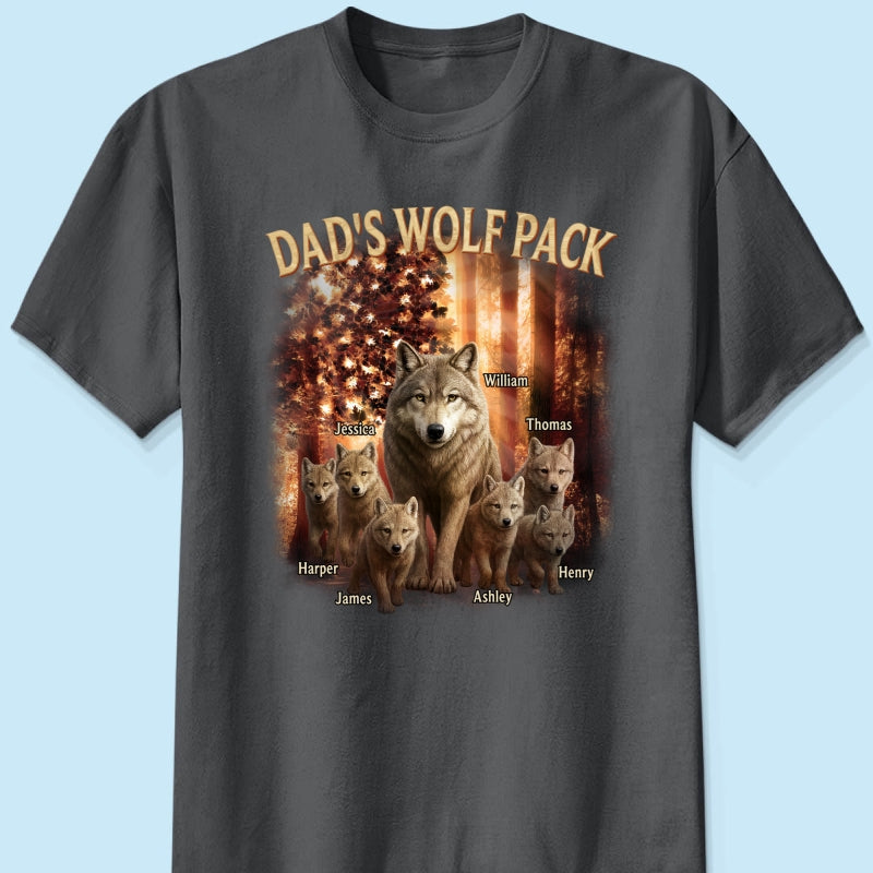 Dad's Wolf Pack Nation Flag Forest Personalized Shirt| Coolest Father's Day Gift For Dad, 4th of July Shirt