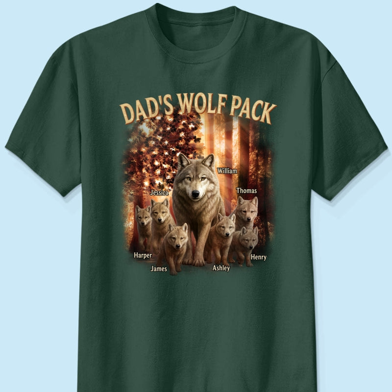 Dad's Wolf Pack Nation Flag Forest Personalized Shirt| Coolest Father's Day Gift For Dad, 4th of July Shirt