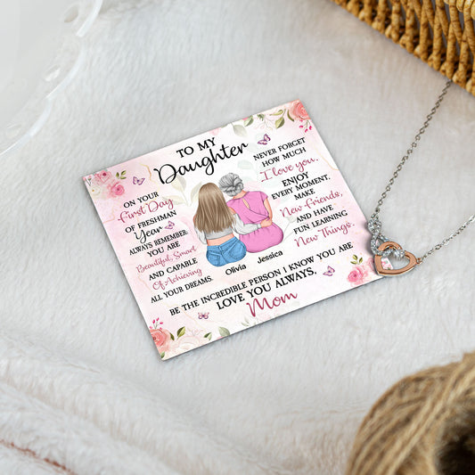 To My Daughter On Your First Day Of Freshman - Personalized Infinity Heart Necklace