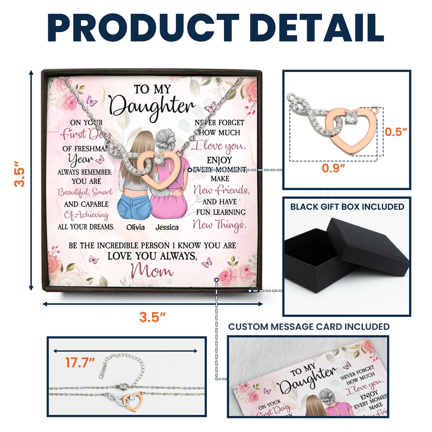 To My Daughter On Your First Day Of Freshman - Personalized Infinity Heart Necklace