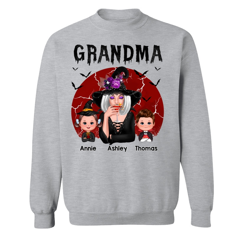 Halloween Cracked Moon Grandma With Grandkids Personalized Shirt