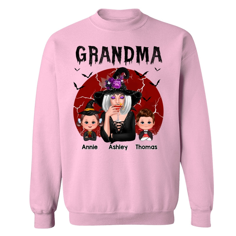 Halloween Cracked Moon Grandma With Grandkids Personalized Shirt