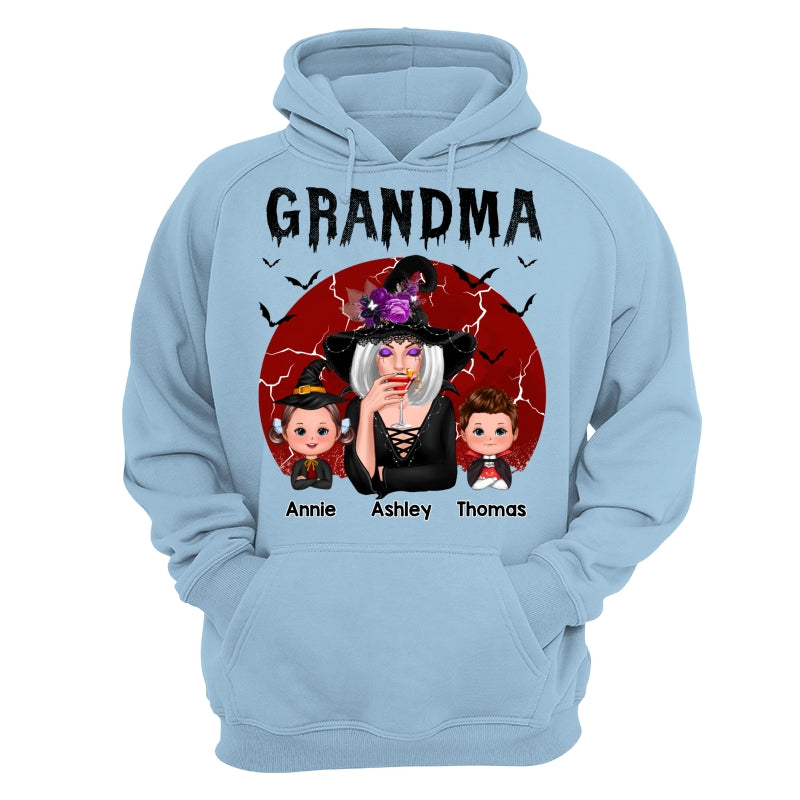 Halloween Cracked Moon Grandma With Grandkids Personalized Shirt