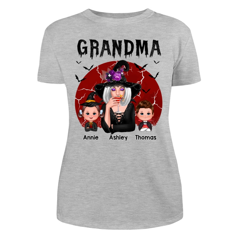 Halloween Cracked Moon Grandma With Grandkids Personalized Shirt