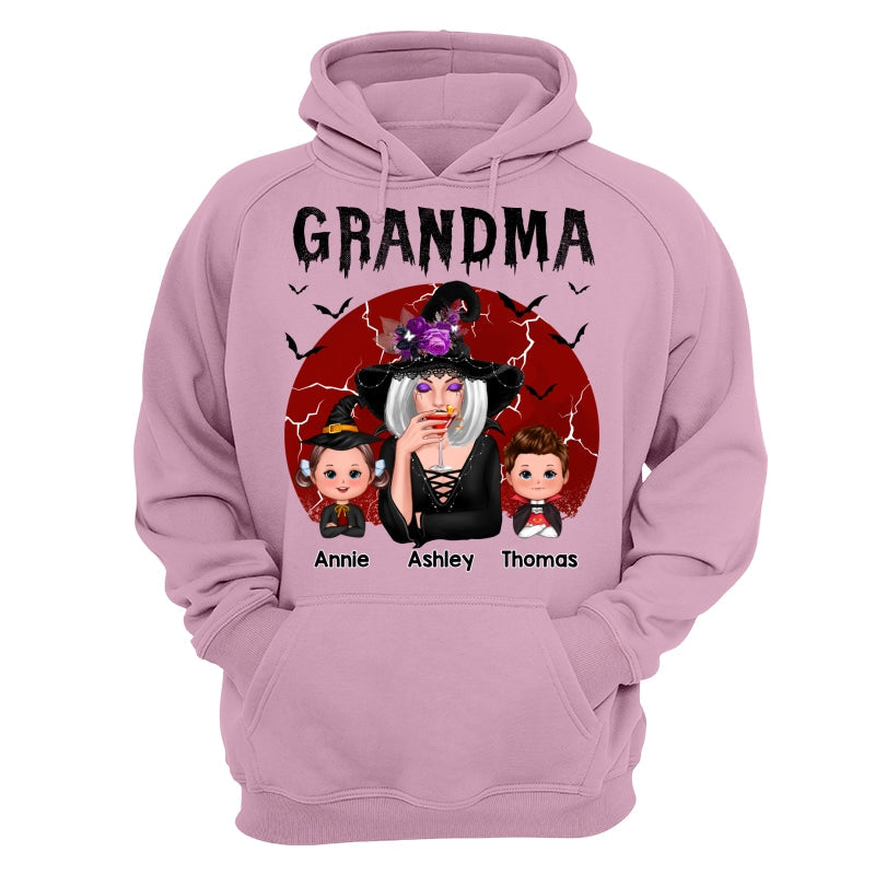 Halloween Cracked Moon Grandma With Grandkids Personalized Shirt