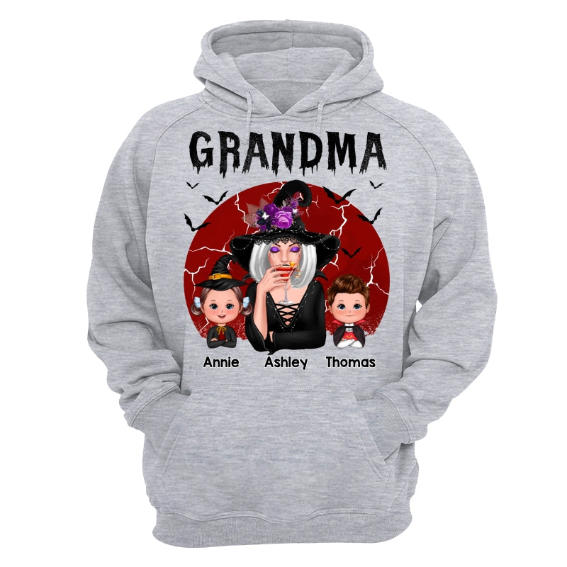 Halloween Cracked Moon Grandma With Grandkids Personalized Shirt