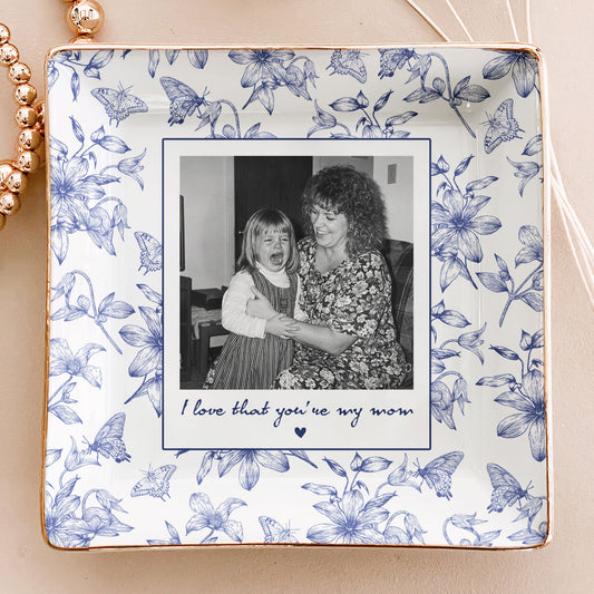 Toile De Jouy Photo Trinket Tray Mother's Day Gift For Mum, Mom, Nana - Personalized Jewelry Dish