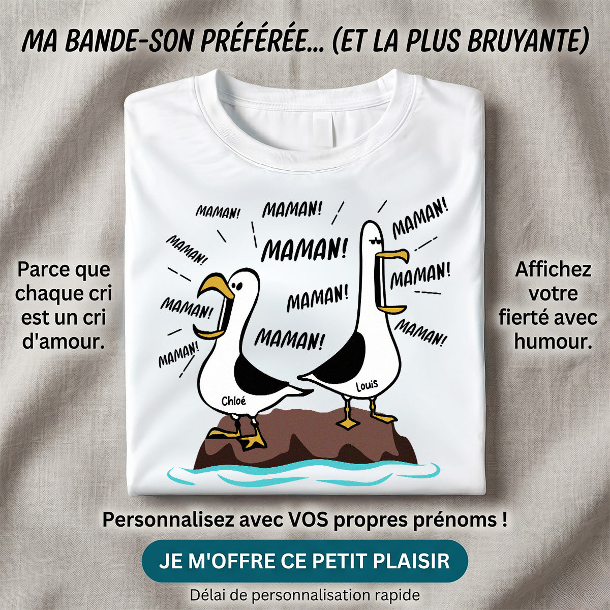 Mouettes Maman! Maman! Maman! – T-shirt Personnalis – Cadeau Rigolo pour la Fte des Mres