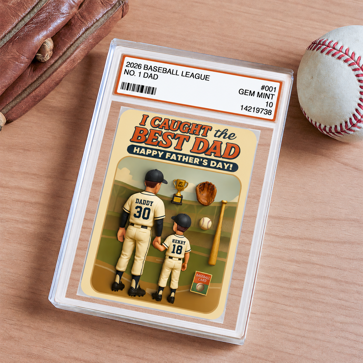 I Caught the Best Dad Baseball Trading Card Personalized Acrylic Block Plaque, Gift for Dad, Gift for Husband