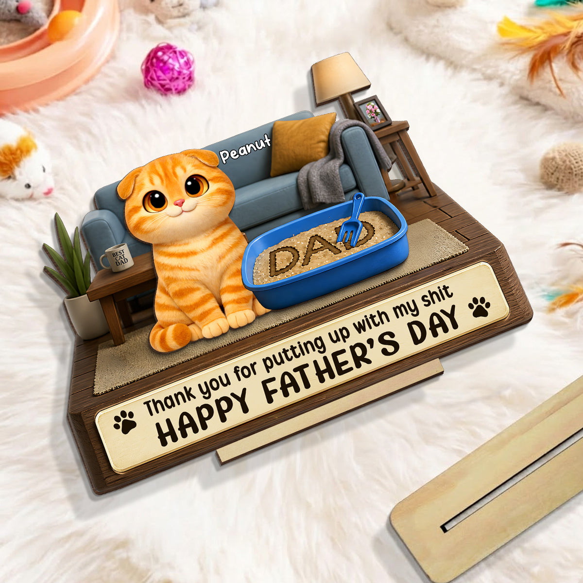 Thank You for Putting up with My Sh*t - Personalized 2-Layered Wooden Plaque - Funny Gift for Cat Dad
