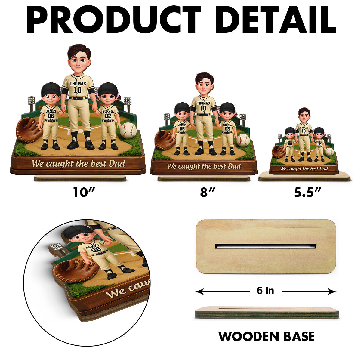 We Caught The Best Dad Baseball Field - Personalized 2-Layered Wooden Plaque - Gift For Baseball Dad