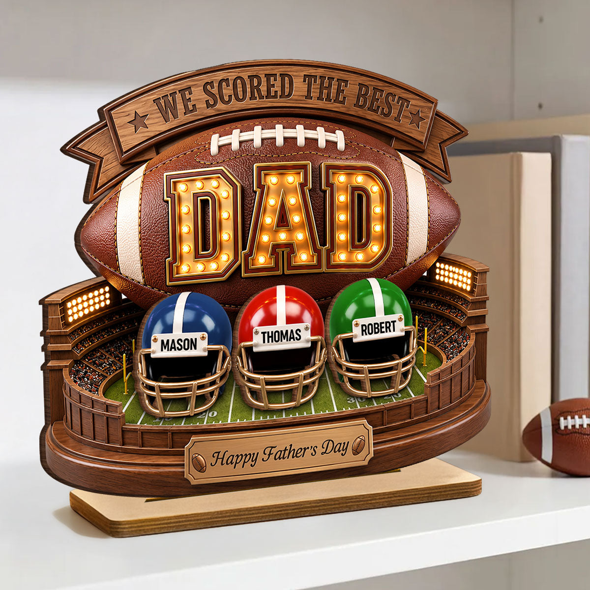American Football Best Dad - Personalized 2-Layered Wooden Plaque - Gift For Dad, Husband