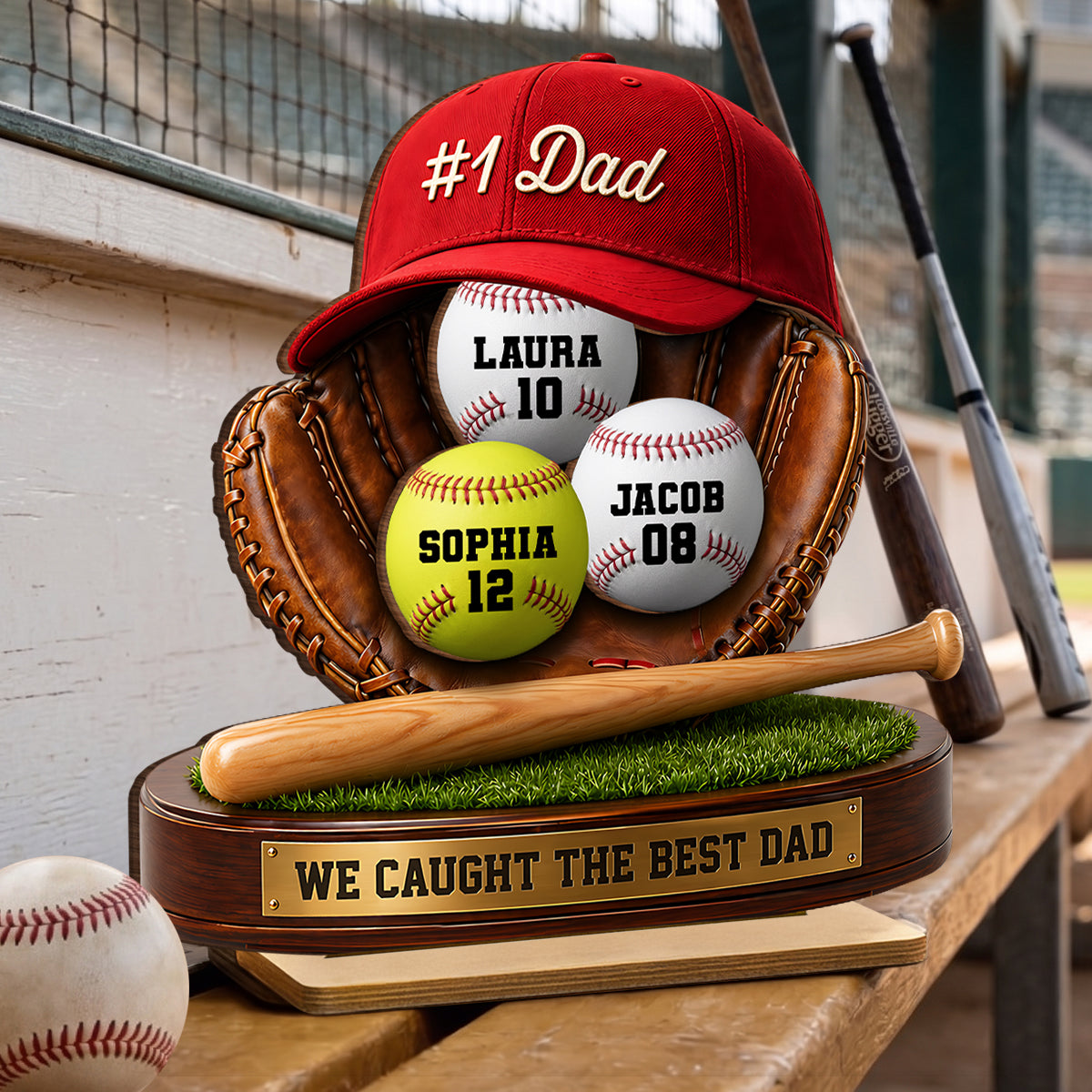 No 1 Baseball Dad - Personalized 2-Layered Wooden Plaque - Gift for Dad, Husband