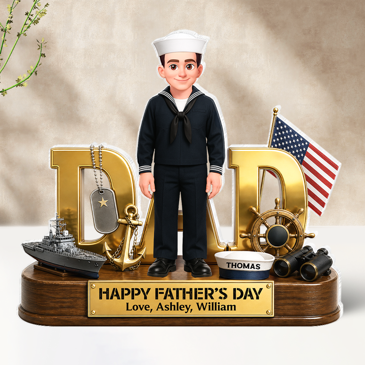 Proud American Navy Dad You Are Our Hero - Personalized Acrylic Block Plaque - Gift For Dad