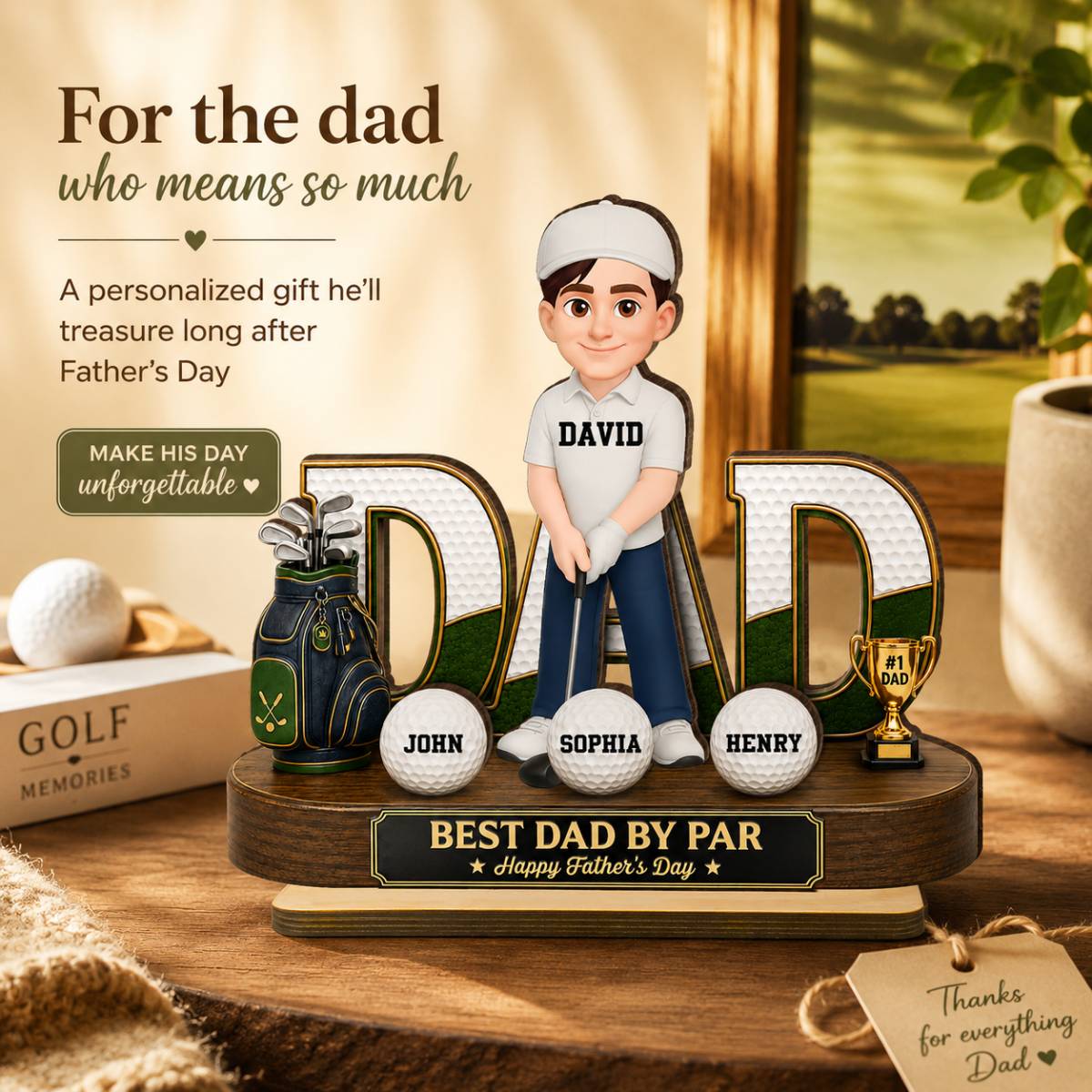 Golf Dad Legend Best Dad By Par - Personalized 2-Layered Wooden Plaque - Gift For Dad
