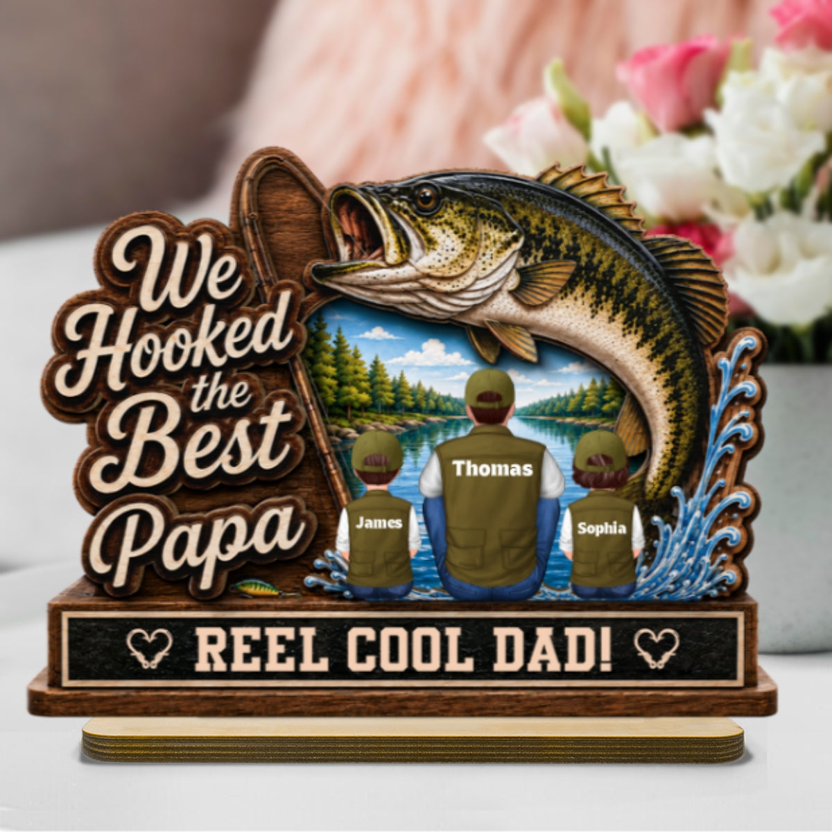 We Hooked The Best Grandpa Back View 2D Flat - Personalized 2-Layered Wooden Plaque - Gift For Fishing Lovers