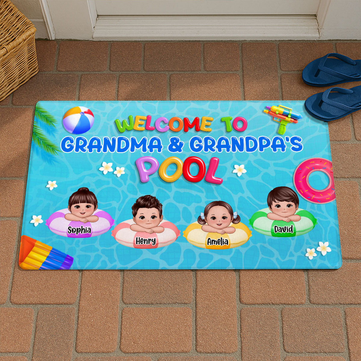 Welcome To Grandpa Grandma Grandparents Summer Pool Personalized Doormat| Summer Decoration
