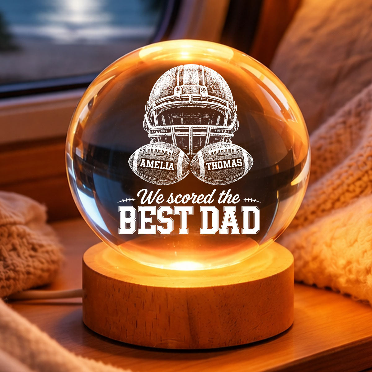American Football We Scored The Best Dad - Personalized Crystal Ball LED Night Light - Gift For Dad, Football Lovers