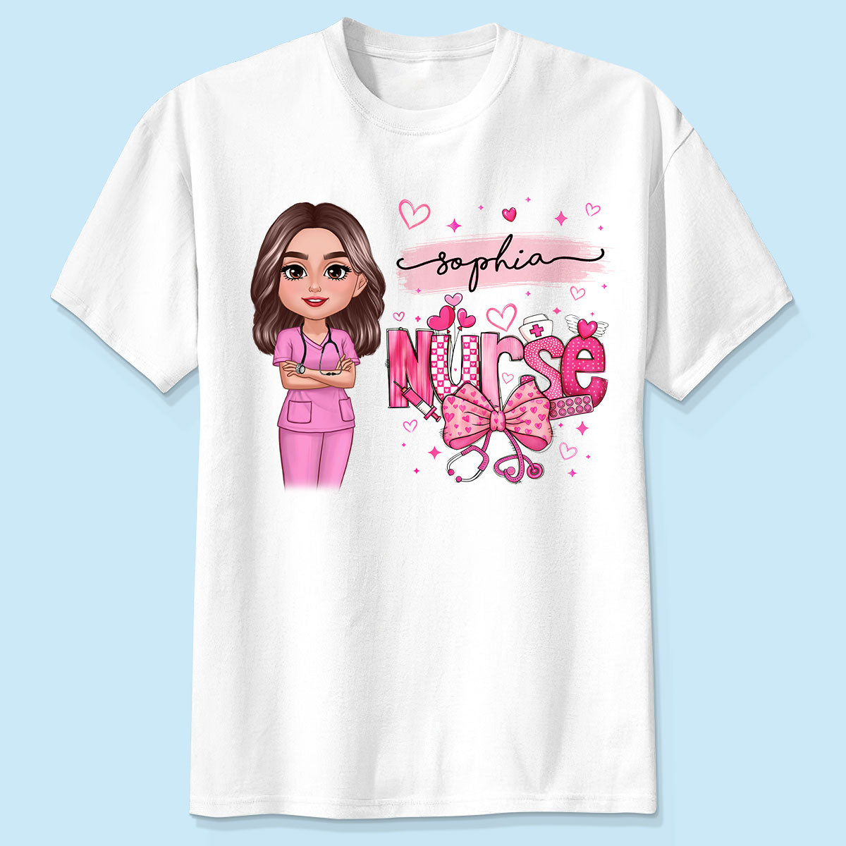 Nurse Pink Coquette Bow Personalized Shirt, Birthday Gift For Nurse Wife Girlfriend Bestie