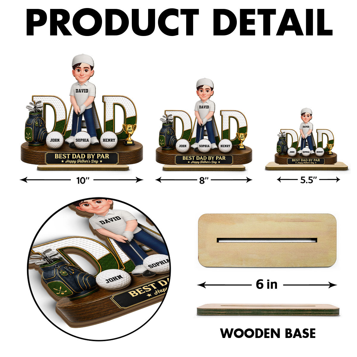 Golf Dad Legend Best Dad By Par - Personalized 2-Layered Wooden Plaque - Gift For Dad