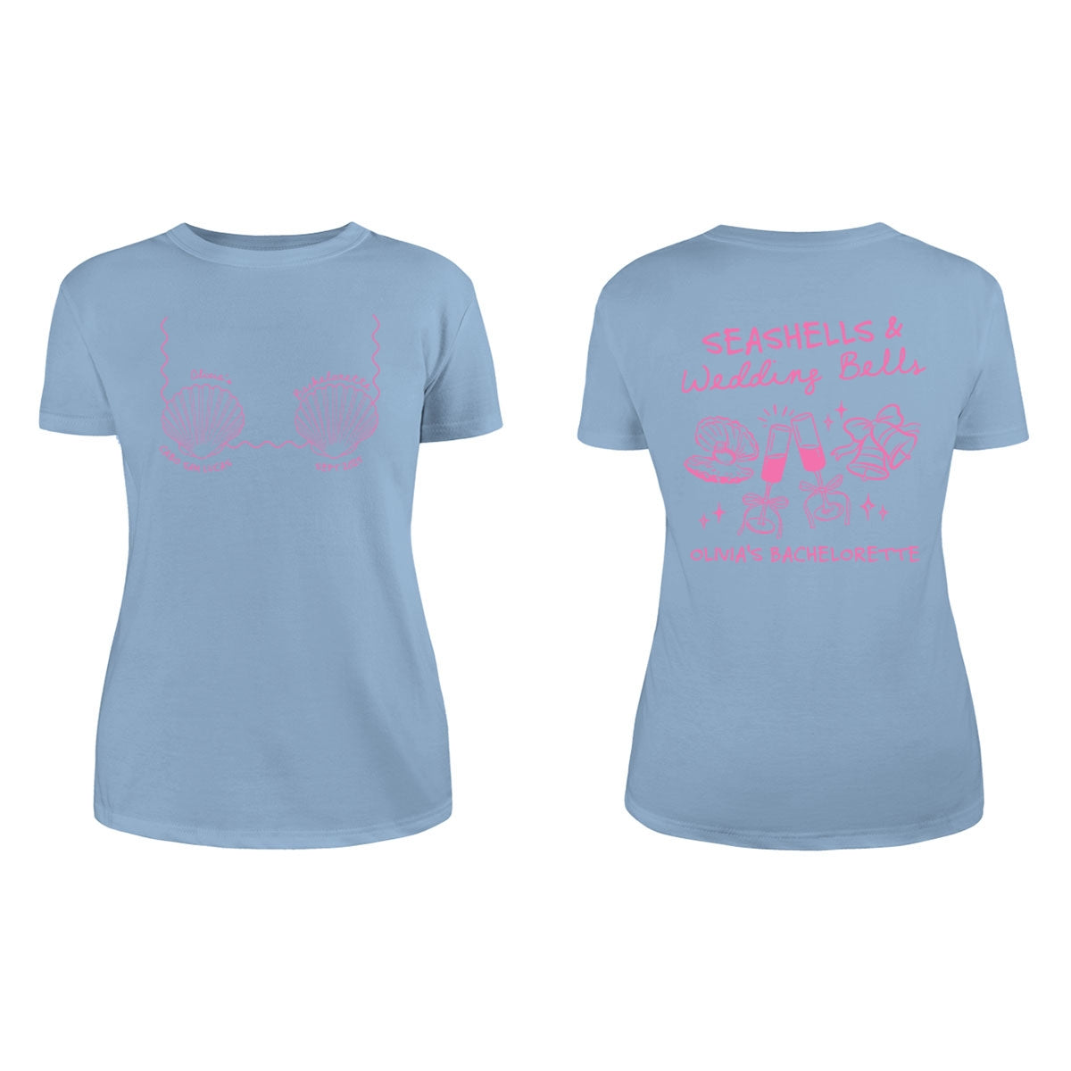 Seashells & Wedding Bells Beach Coastal Bachelorette Party Favors Personalized Matching Shirt