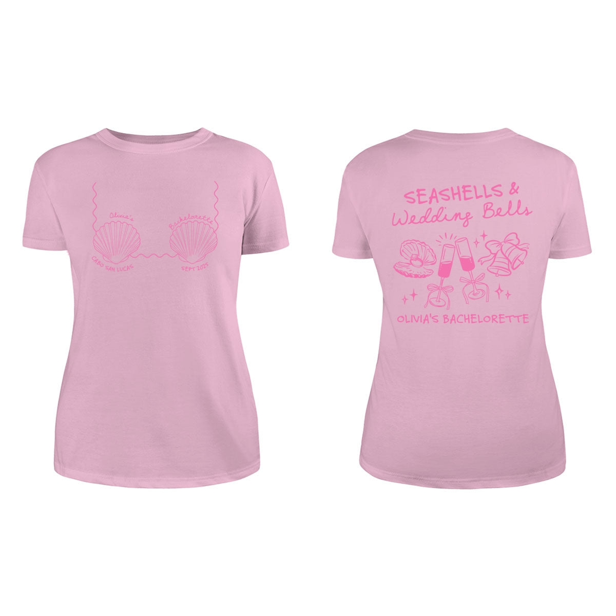 Seashells & Wedding Bells Beach Coastal Bachelorette Party Favors Personalized Matching Shirt