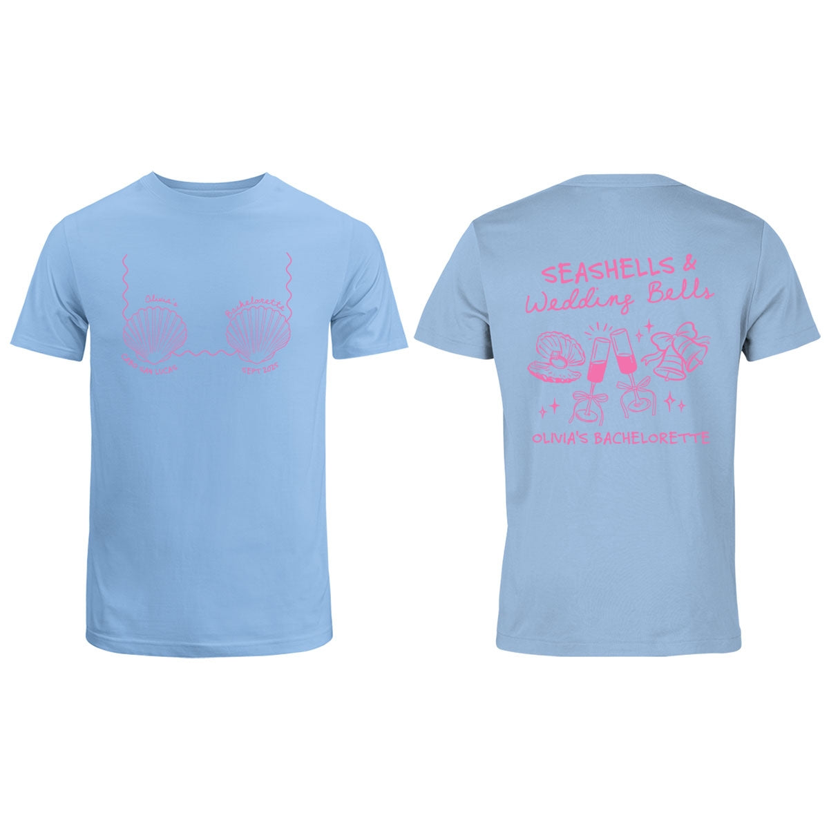 Seashells & Wedding Bells Beach Coastal Bachelorette Party Favors Personalized Matching Shirt