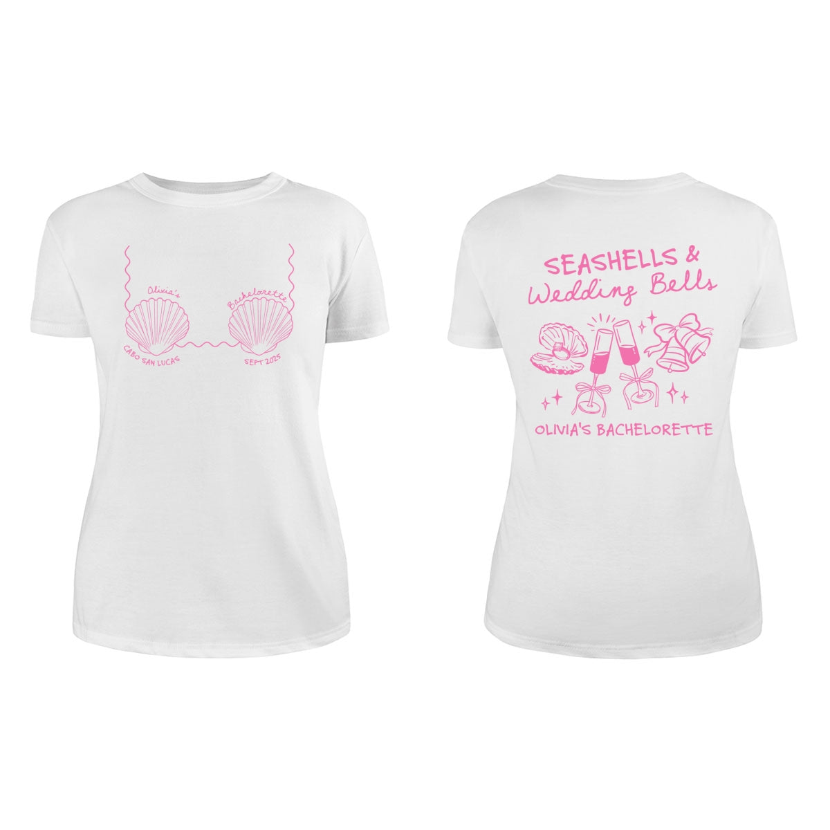 Seashells & Wedding Bells Beach Coastal Bachelorette Party Favors Personalized Matching Shirt