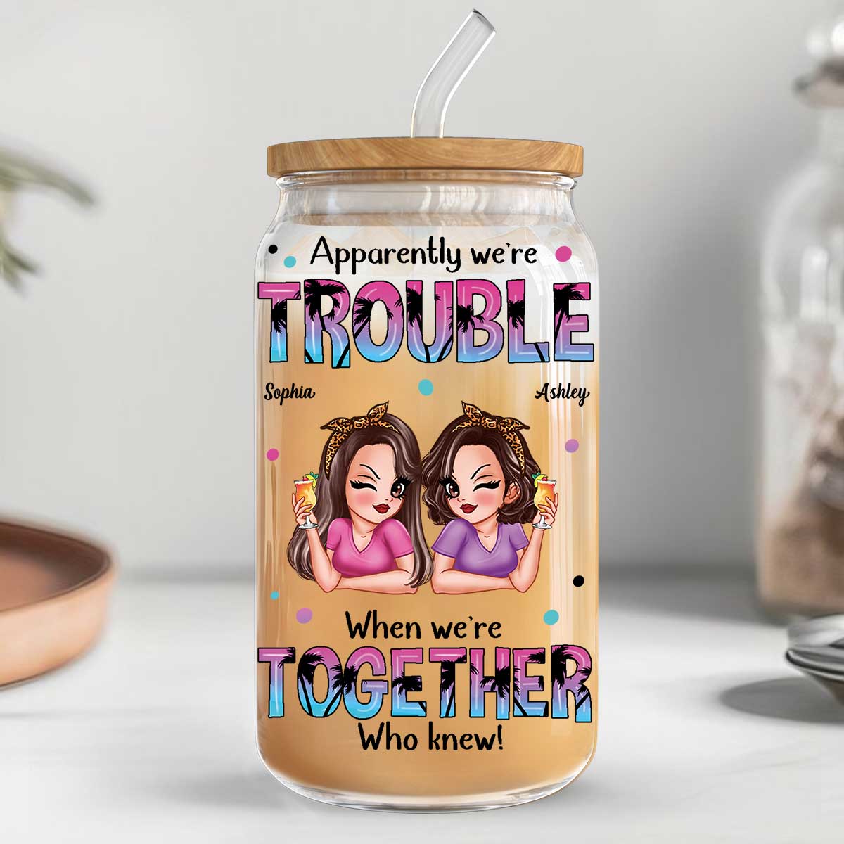 Summer Besties Sassy Women Personalized Clear Glass Can