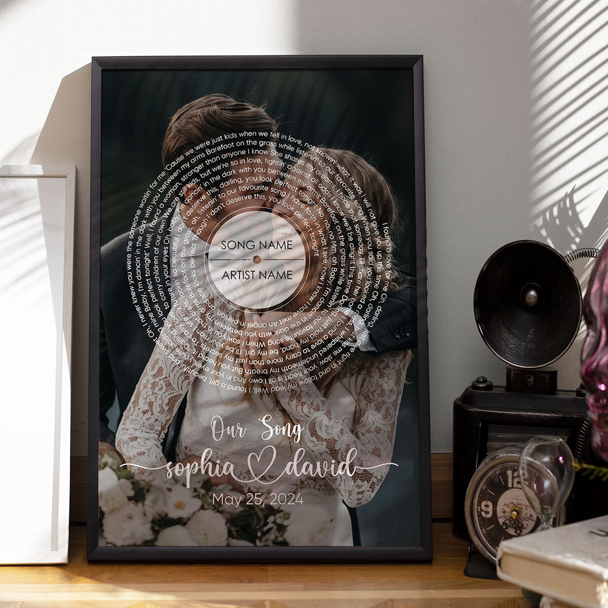 Vinyl Record Song Lyrics Art From Photo Personalized Poster, Wedding Anniversary Gift For Him, For Her