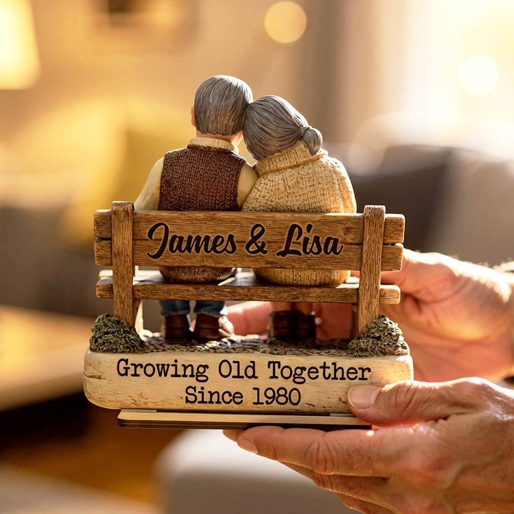 Growing Old Together Couple - Personalized Standing Wooden Plaque - Gift for Couple
