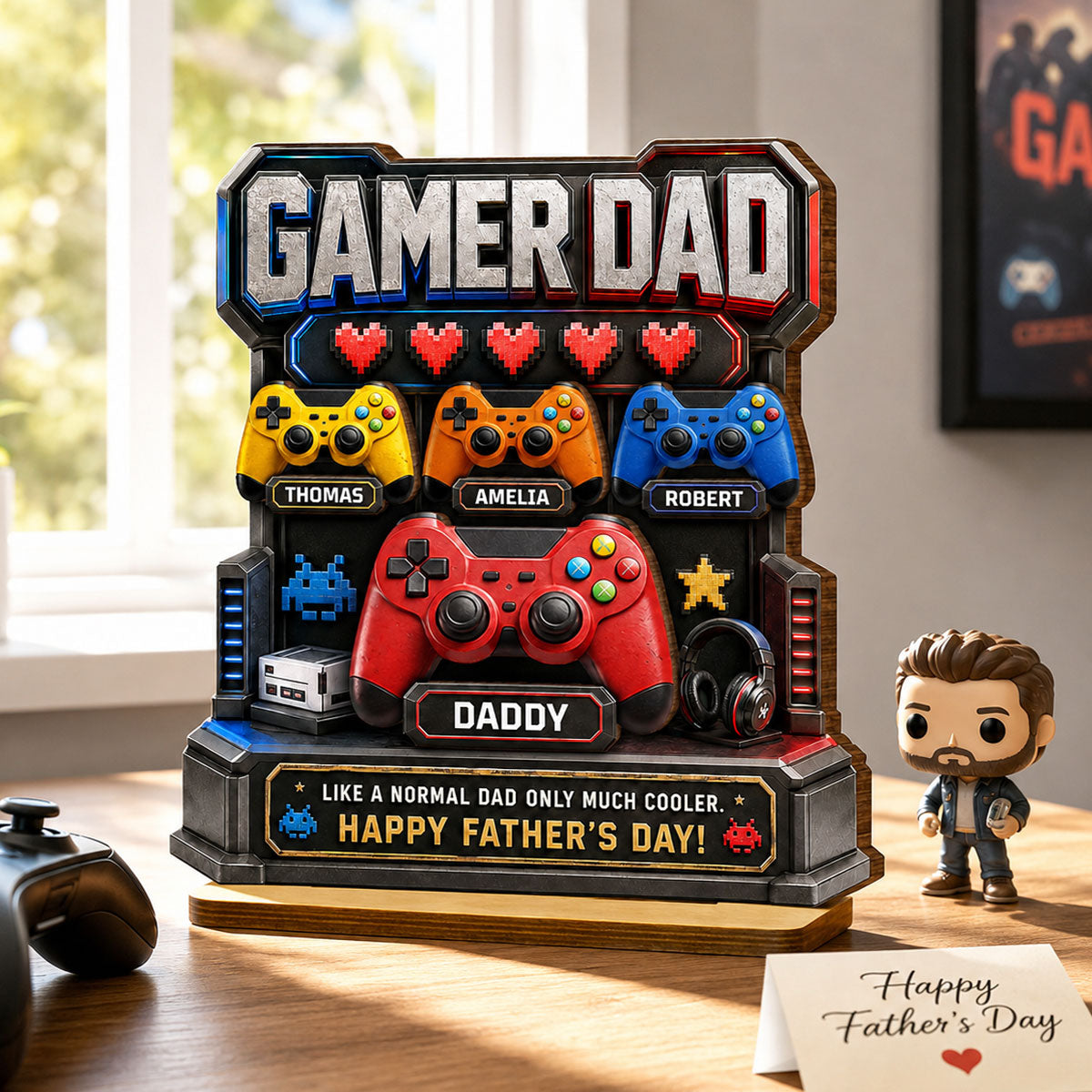 Gamer Dad Much Cooler - Personalized 2-Layered Wooden Plaque - Gift for Dad, Husband