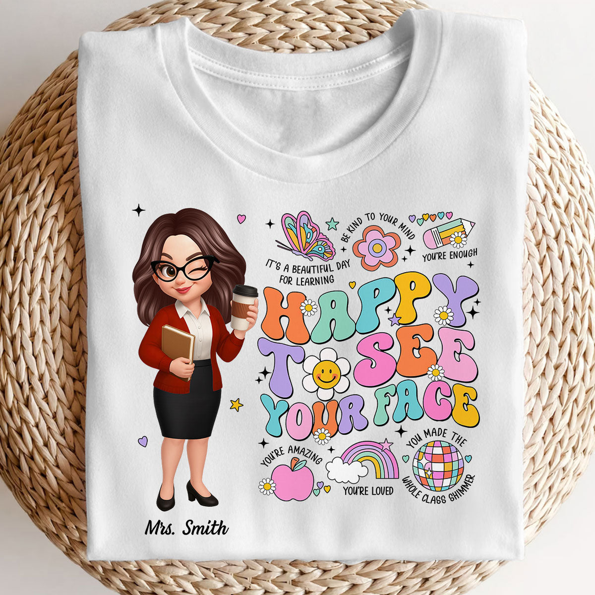 Happy To See Your Face Groovy Retro Persomalized Shirt, Back To School Shirt For Teachers