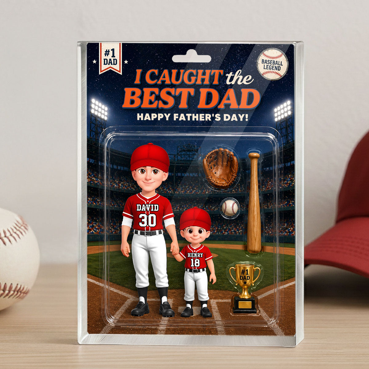 Retro Friday Night Light Baseball We Caught The Best Dad - Personalized Acrylic Block Plaque - Gift For Baseball Dad